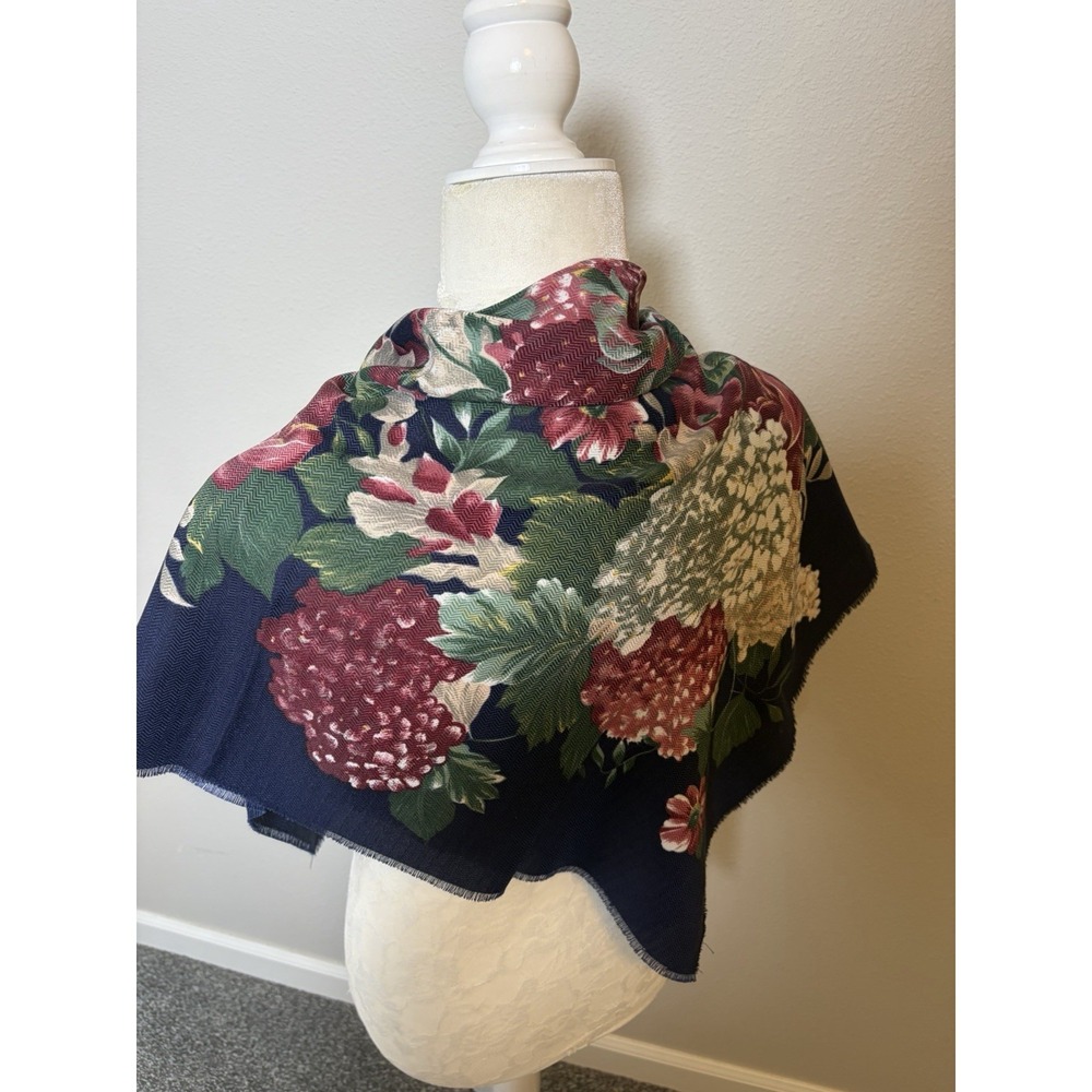 Elaine Gold 34" Square Scarf ~Head Neck Wrap ~Navy Floral Challis~ Made In Italy